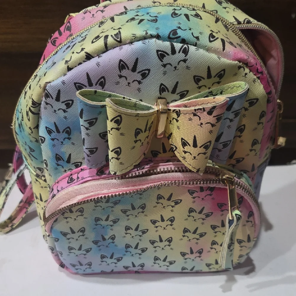 Kids Rainbow Pastel Fox Print Mini Backpack with Bow